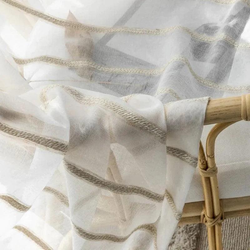 Modern Rustic Linen Striped Curtain │ Gauze White Voile Curtain - Besontique Home