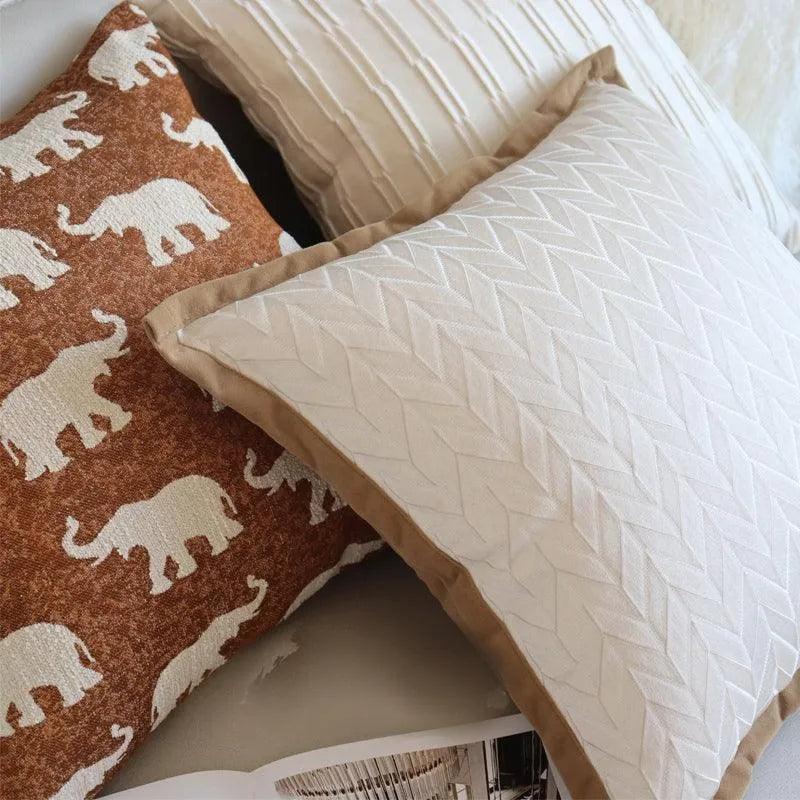 Modern Simple Geometric Elephant Pattern Cushion Cover │ Ivory Soft Decorative Couch Pillow Case - Besontique Home