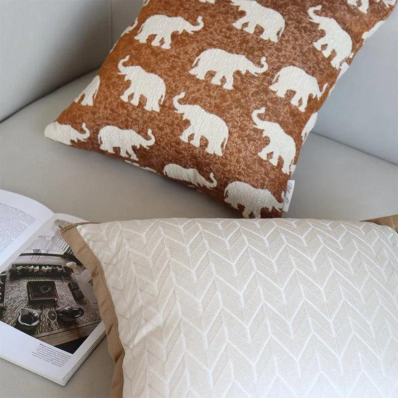 Modern Simple Geometric Elephant Pattern Cushion Cover │ Ivory Soft Decorative Couch Pillow Case - Besontique Home