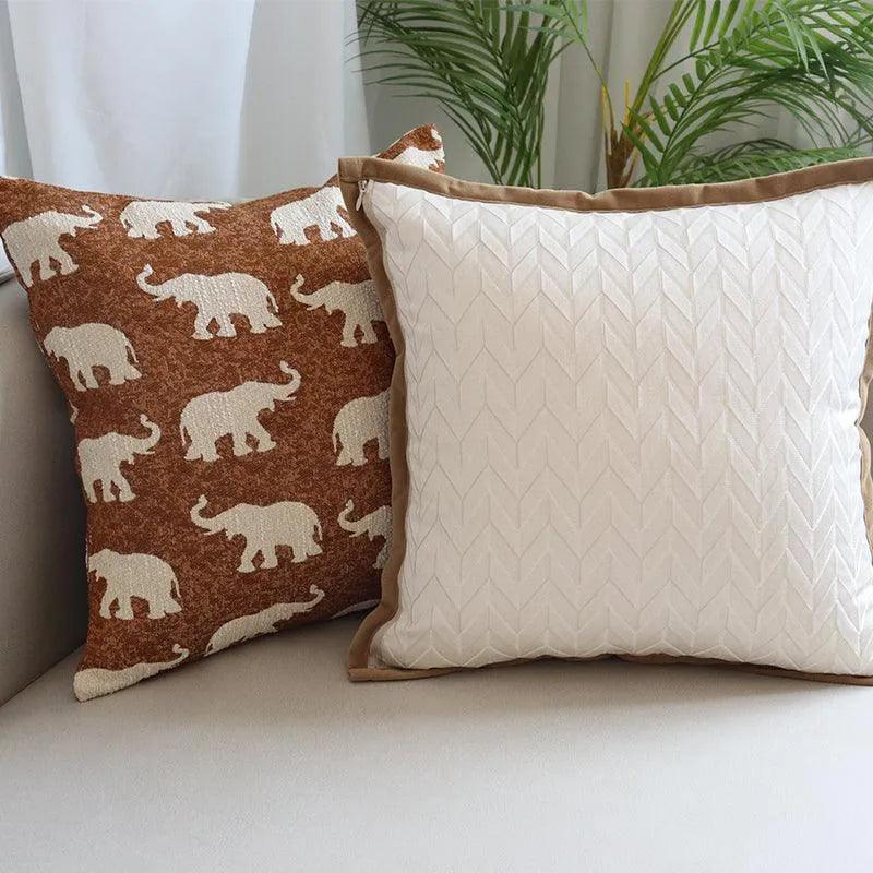 Modern Simple Geometric Elephant Pattern Cushion Cover │ Ivory Soft Decorative Couch Pillow Case - Besontique Home