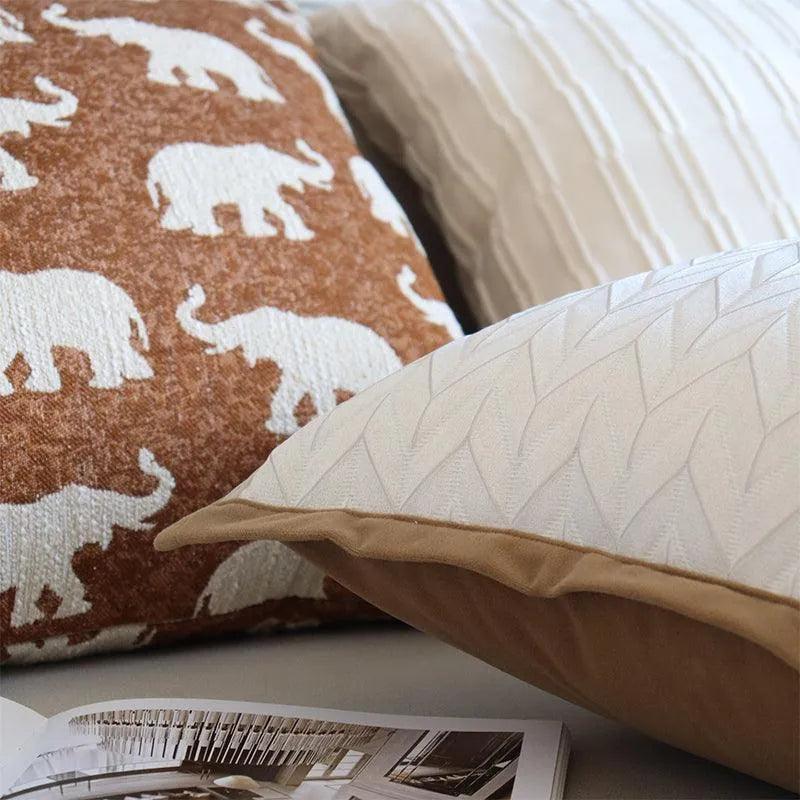 Modern Simple Geometric Elephant Pattern Cushion Cover │ Ivory Soft Decorative Couch Pillow Case - Besontique Home