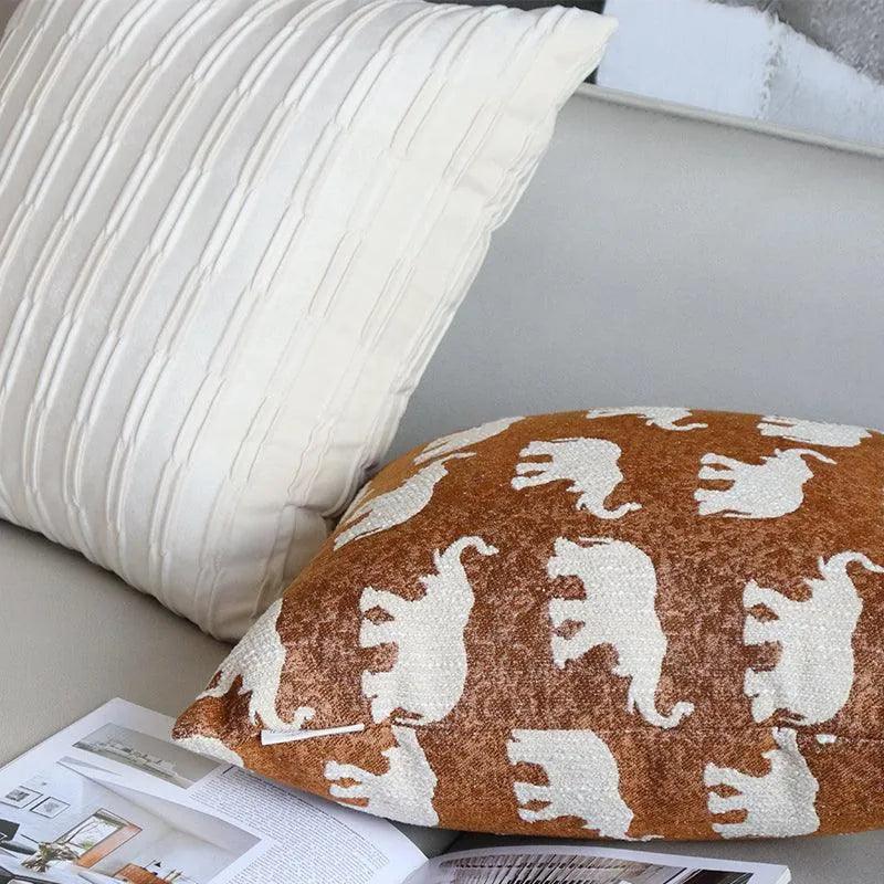 Modern Simple Geometric Elephant Pattern Cushion Cover │ Ivory Soft Decorative Couch Pillow Case - Besontique Home