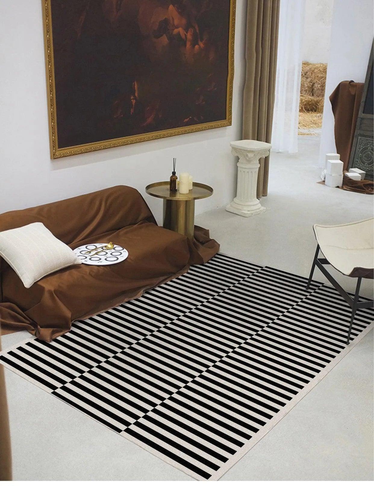 Modern Vintage American Style Large Carpet │ Black Pattern Geometric Rug - Besontique Home