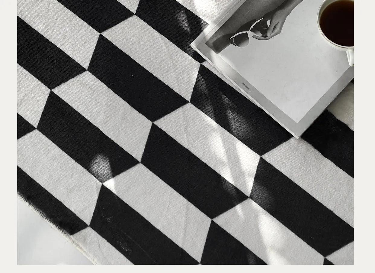 Modern Vintage American Style Large Carpet │ Black Pattern Geometric Rug - Besontique Home