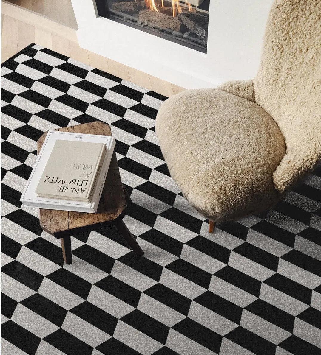 Modern Vintage American Style Large Carpet │ Black Pattern Geometric Rug - Besontique Home