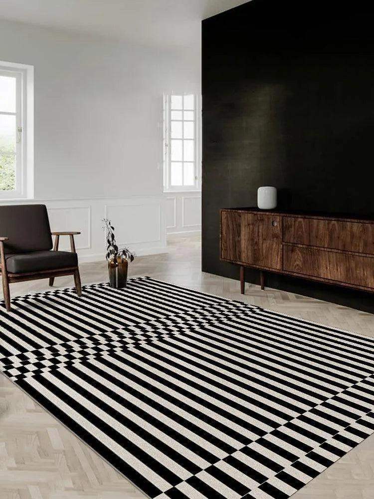 Modern Vintage American Style Large Carpet │ Black Pattern Geometric Rug - Besontique Home