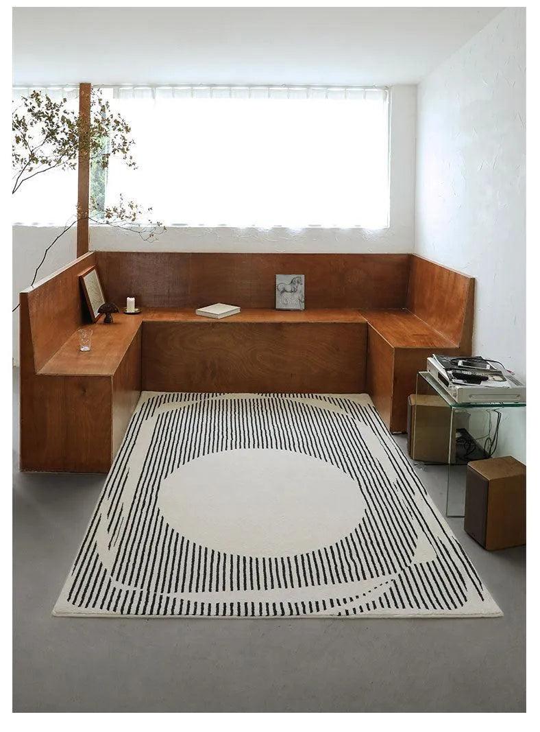 Modern Vintage American Style Large Carpet │ Black Pattern Geometric Rug - Besontique Home