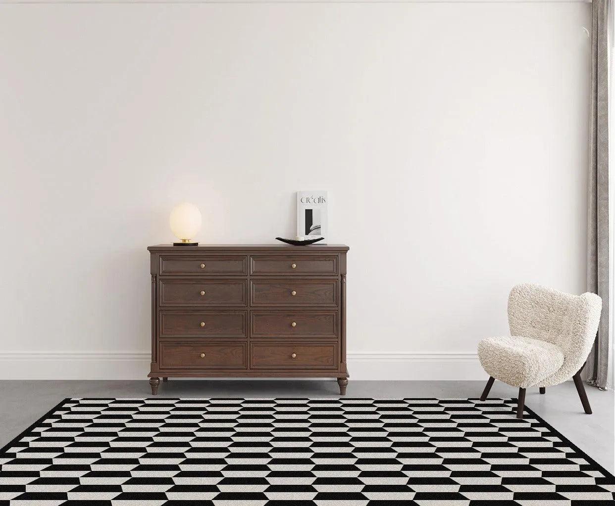 Modern Vintage American Style Large Carpet │ Black Pattern Geometric Rug - Besontique Home