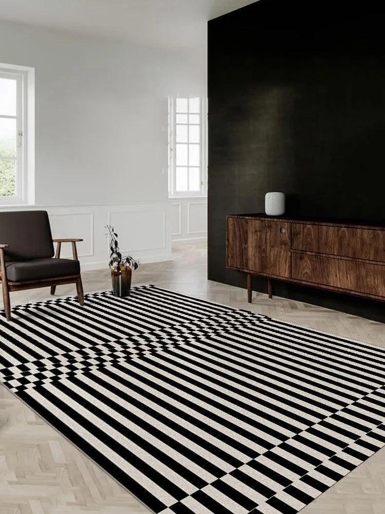 Modern Vintage American Style Large Carpet │ Black Pattern Geometric Rug - Besontique Home