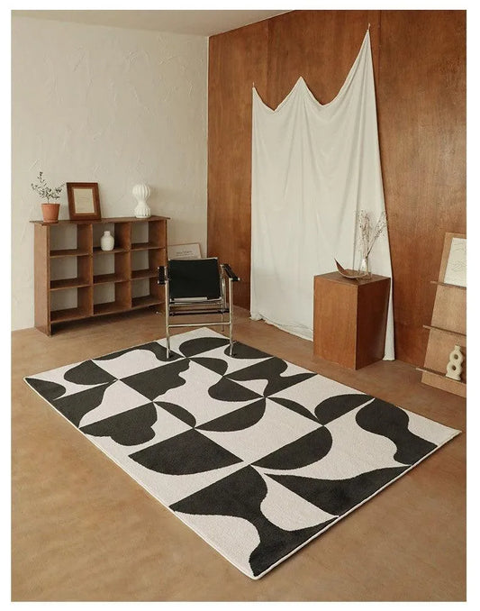 Modern Vintage American Style Large Carpet │ Black Pattern Geometric Rug - Besontique Home