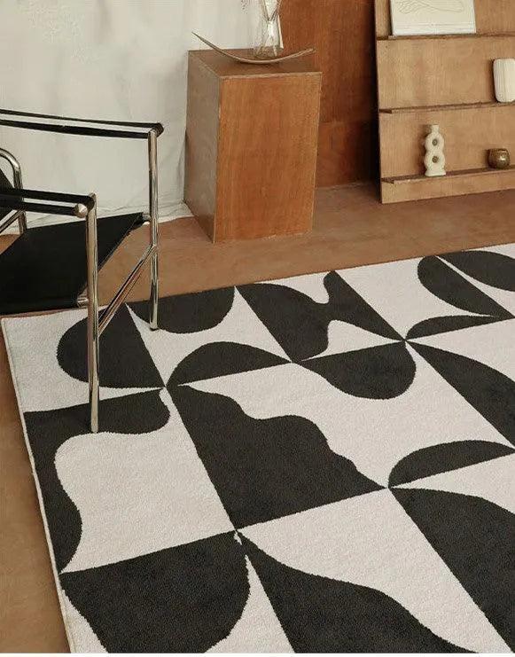 Modern Vintage American Style Large Carpet │ Black Pattern Geometric Rug - Besontique Home