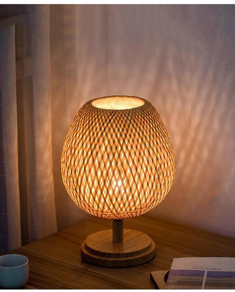 Modern Vintage Bamboo Table Lamps │ Handmade Knitted Wooden Desk Light │ For Living Room Bedroom Decoration - Besontique Home