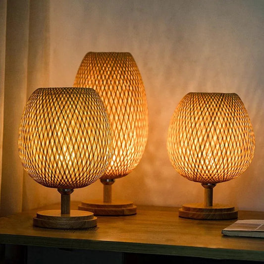 Modern Vintage Bamboo Table Lamps │ Handmade Knitted Wooden Desk Light │ For Living Room Bedroom Decoration - Besontique Home