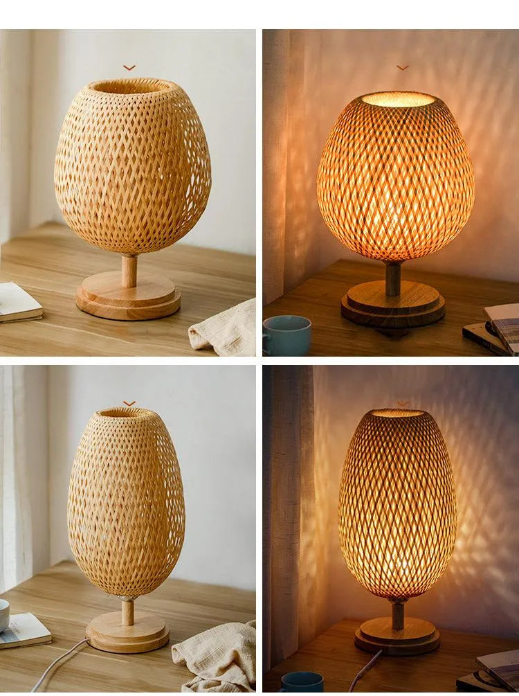 Modern Vintage Bamboo Table Lamps │ Handmade Knitted Wooden Desk Light │ For Living Room Bedroom Decoration - Besontique Home