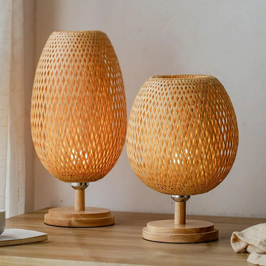 Modern Vintage Bamboo Table Lamps │ Handmade Knitted Wooden Desk Light │ For Living Room Bedroom Decoration - Besontique Home