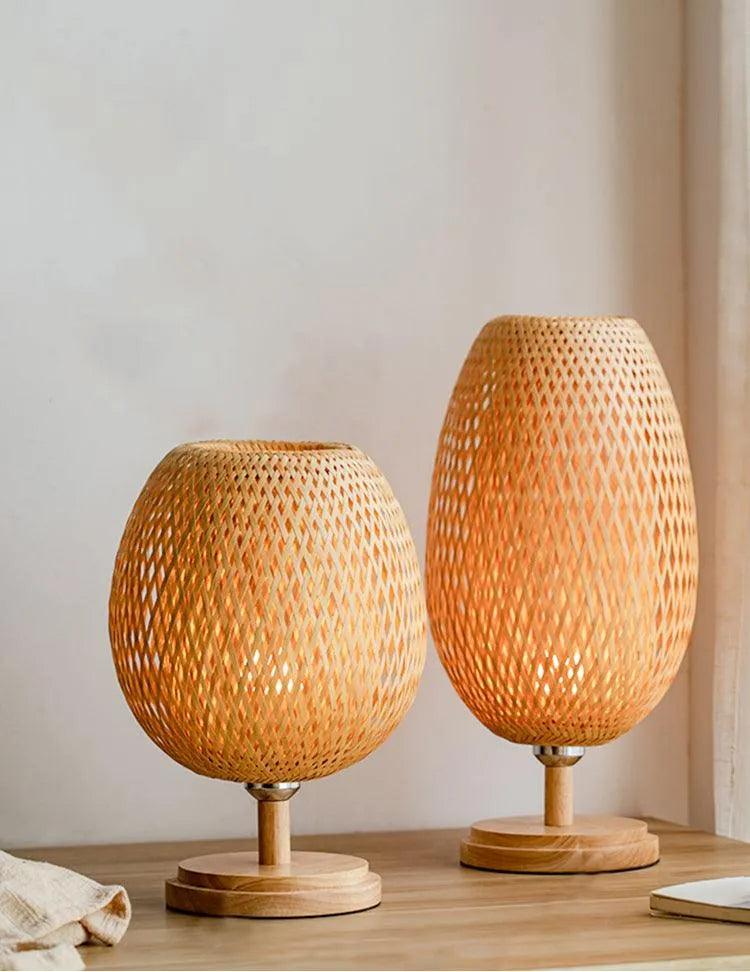 Modern Vintage Bamboo Table Lamps │ Handmade Knitted Wooden Desk Light │ For Living Room Bedroom Decoration - Besontique Home
