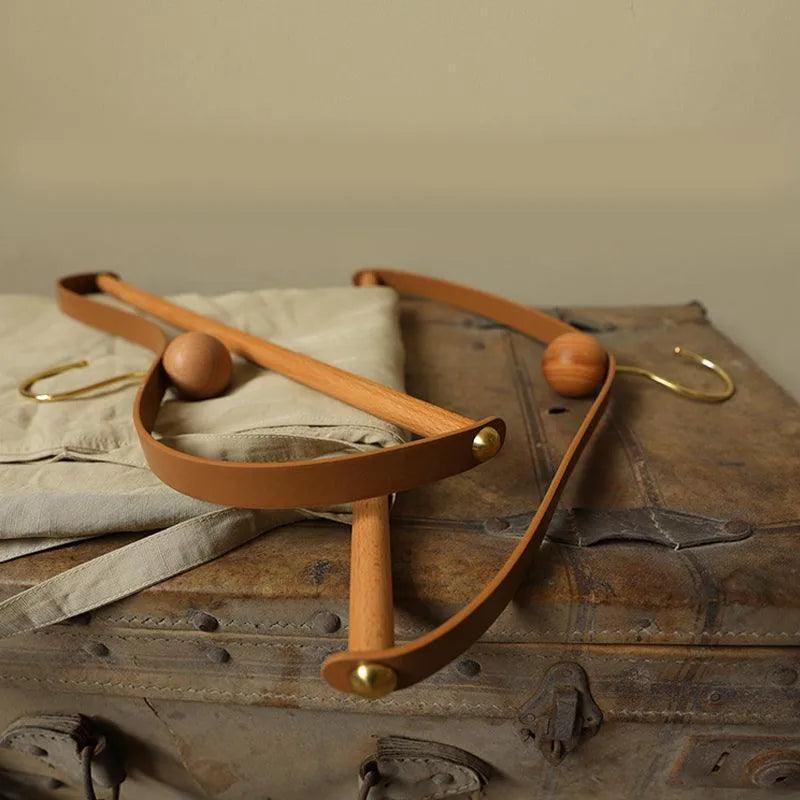 Modern Vintage Leather Wood Clothes Hanger │ Design Wardrobe Coat Trousers Storage Organizer - Besontique Home