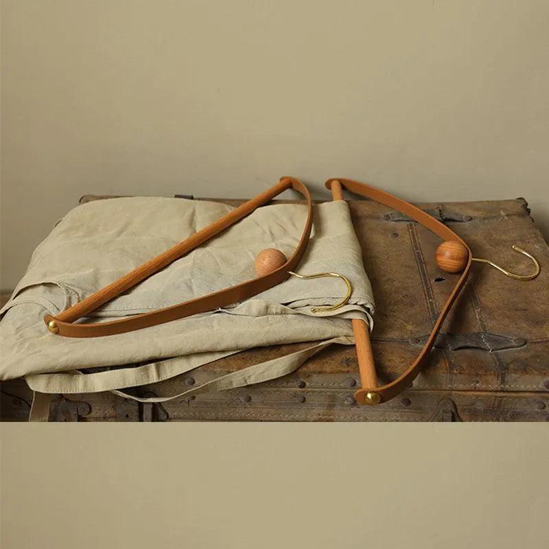 Modern Vintage Leather Wood Clothes Hanger │ Design Wardrobe Coat Trousers Storage Organizer - Besontique Home