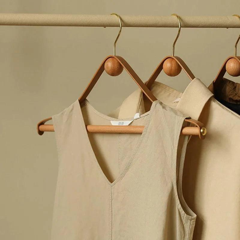 Modern Vintage Leather Wood Clothes Hanger │ Design Wardrobe Coat Trousers Storage Organizer - Besontique Home