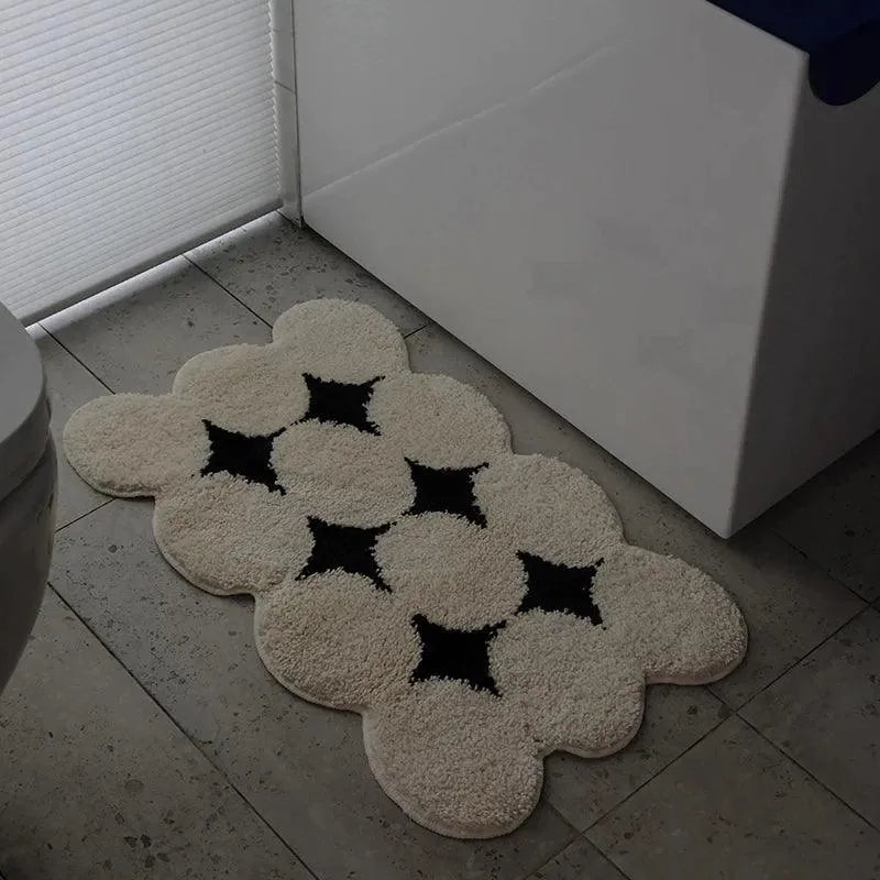 Modern Vintage Tufting Black White Rug │ Soft Aesthetic Floor Carpet Doormat │ For Home Living Room Decor - Besontique Home