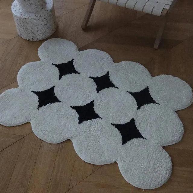 Modern Vintage Tufting Black White Rug │ Soft Aesthetic Floor Carpet Doormat │ For Home Living Room Decor - Besontique Home
