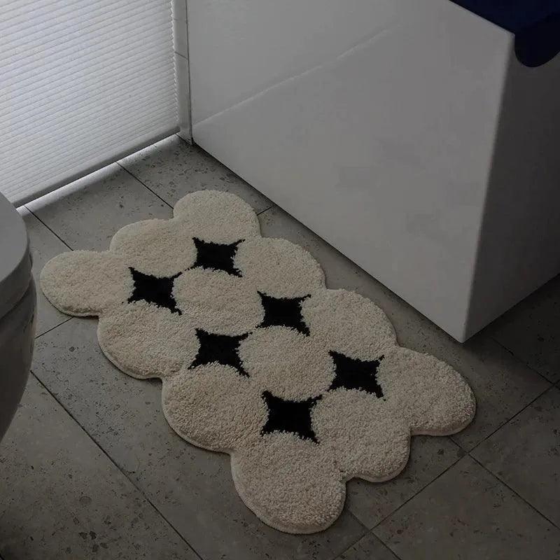 Modern Vintage Tufting Black White Rug │ Soft Aesthetic Floor Carpet Doormat │ For Home Living Room Decor - Besontique Home