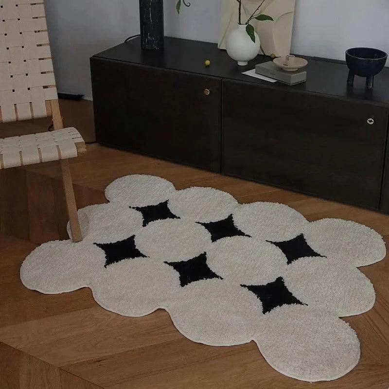 Modern Vintage Tufting Black White Rug │ Soft Aesthetic Floor Carpet Doormat │ For Home Living Room Decor - Besontique Home