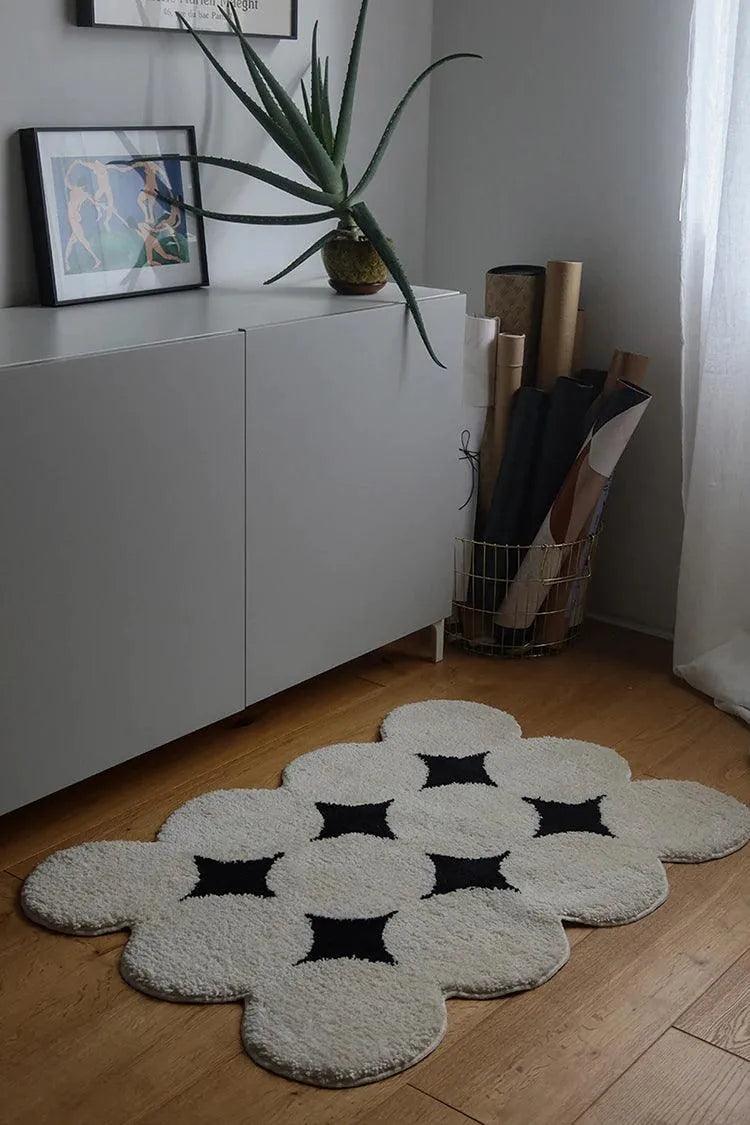 Modern Vintage Tufting Black White Rug │ Soft Aesthetic Floor Carpet Doormat │ For Home Living Room Decor - Besontique Home