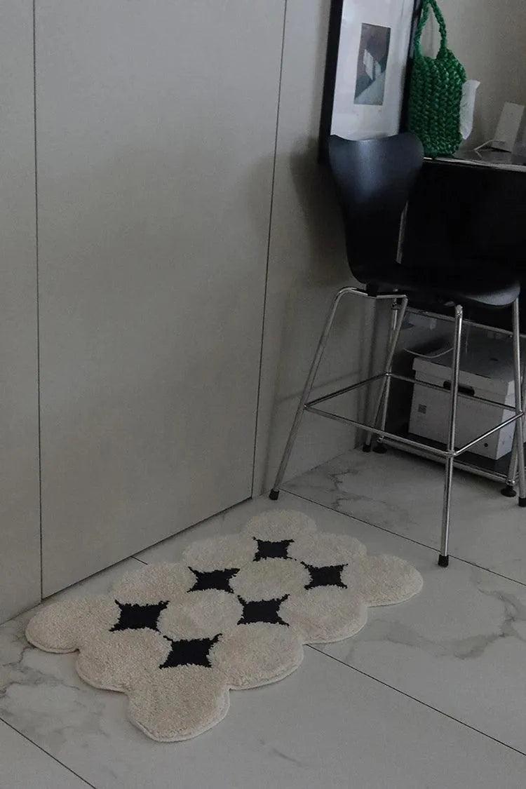 Modern Vintage Tufting Black White Rug │ Soft Aesthetic Floor Carpet Doormat │ For Home Living Room Decor - Besontique Home