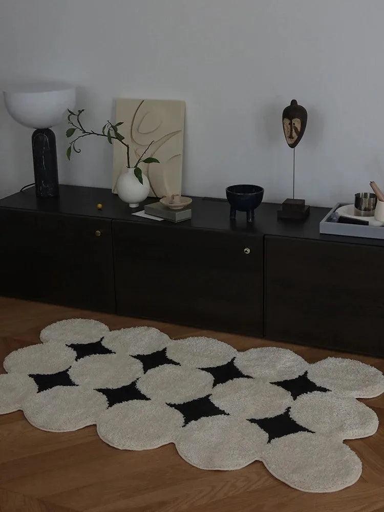 Modern Vintage Tufting Black White Rug │ Soft Aesthetic Floor Carpet Doormat │ For Home Living Room Decor - Besontique Home