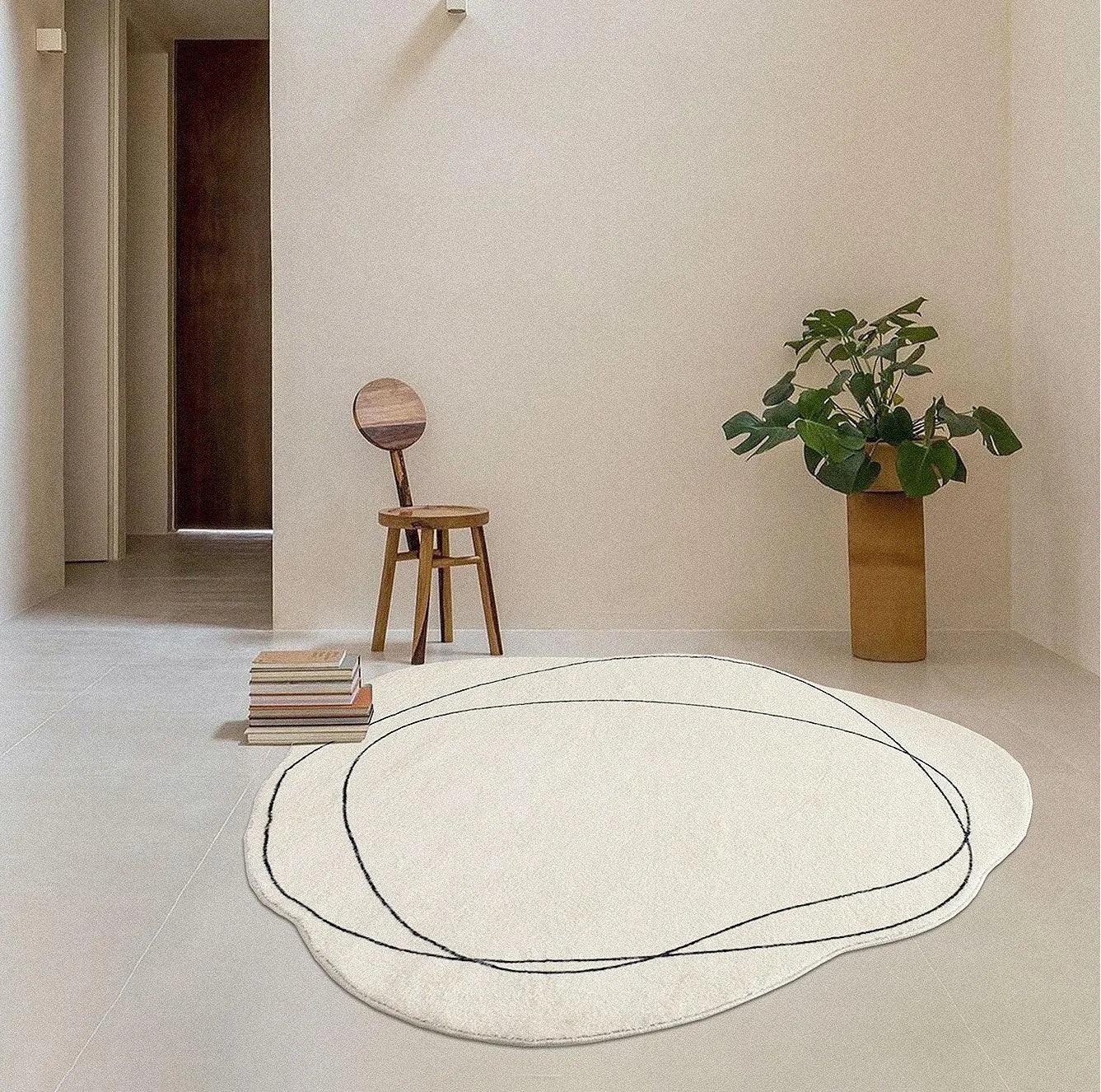 Modern White Irregular Abstract Line Art Rug Carpet - Besontique Home