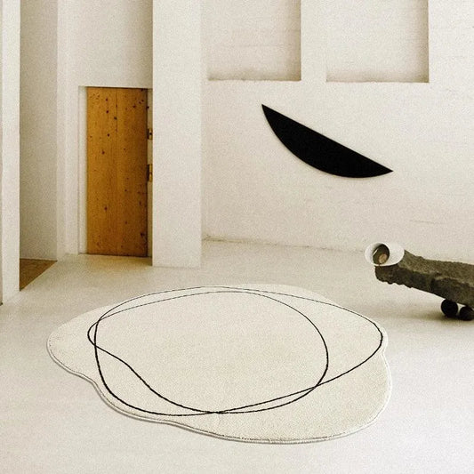 Modern White Irregular Abstract Line Art Rug Carpet - Besontique Home