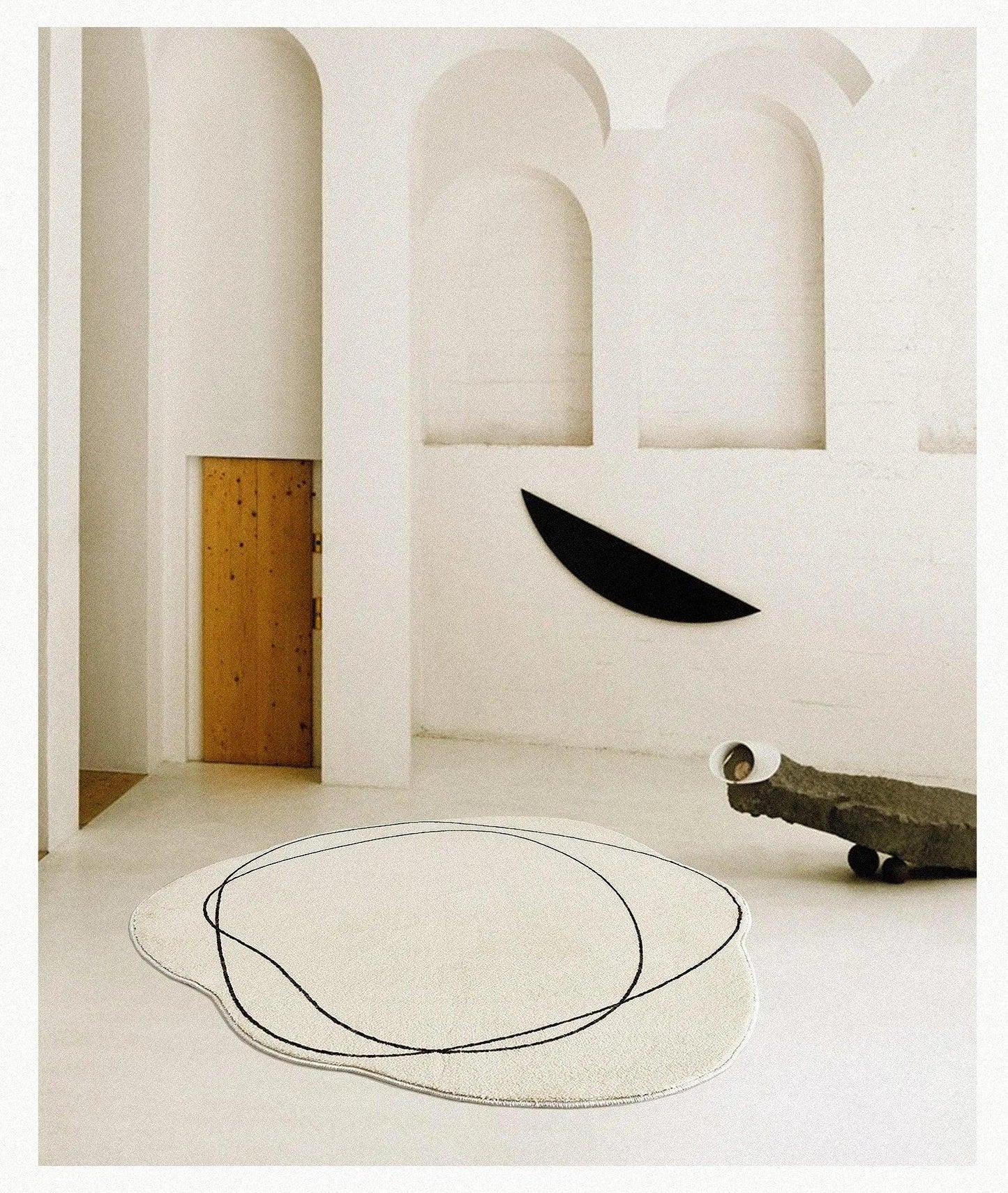 Modern White Irregular Abstract Line Art Rug Carpet - Besontique Home
