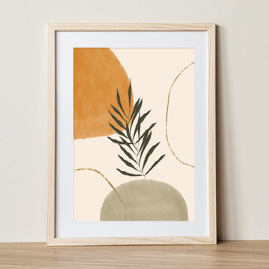 Products Boho Botanical Wall Print, Nature Plants Abstract Poster, Minimalist Neutral Tone Art, Neutral Orange Green Gold