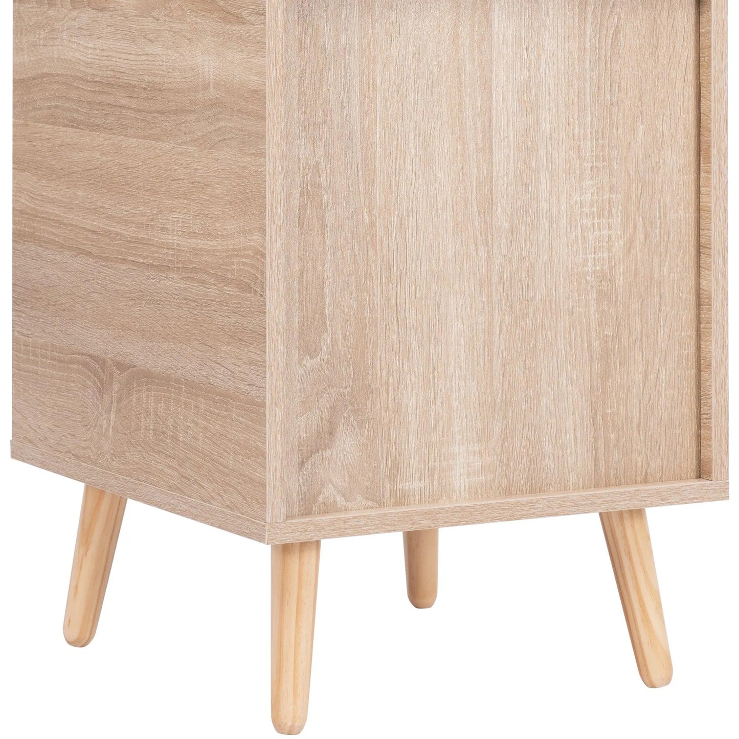 Natural Oak Rattan Night stand furniture │ Wooden Sofa Bedside Table with 2 Drawers - Besontique Home