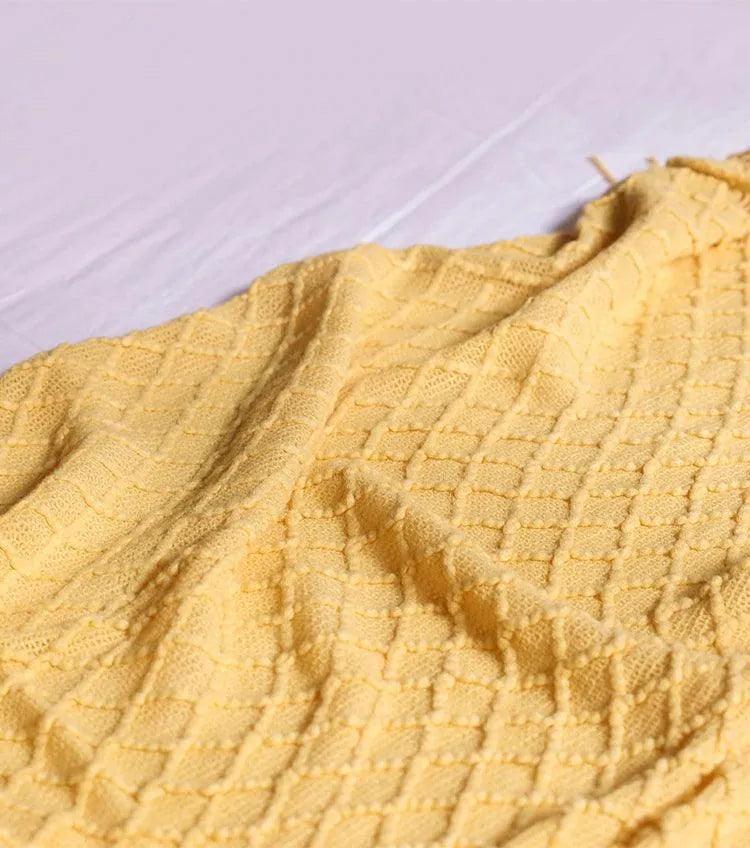 Neutral Knitted Throw Blanket with Tassel │ Nordic Style Plaid Bedspread - Besontique Home