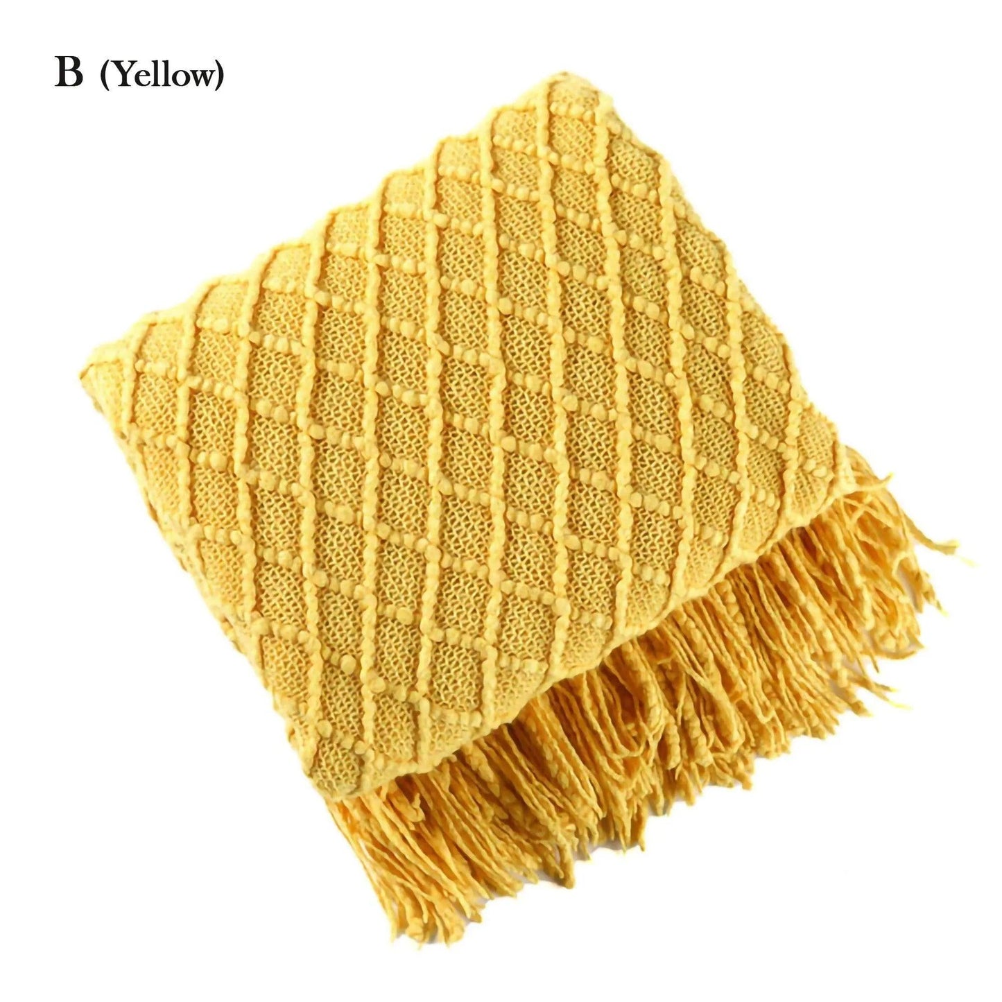 Neutral Knitted Throw Blanket with Tassel │ Nordic Style Plaid Bedspread - Besontique Home