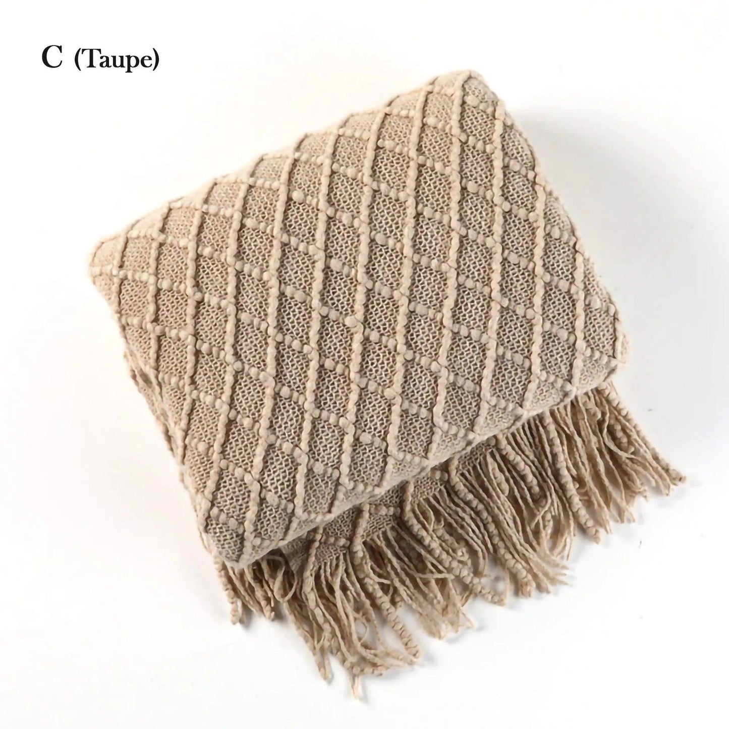 Neutral Knitted Throw Blanket with Tassel │ Nordic Style Plaid Bedspread - Besontique Home