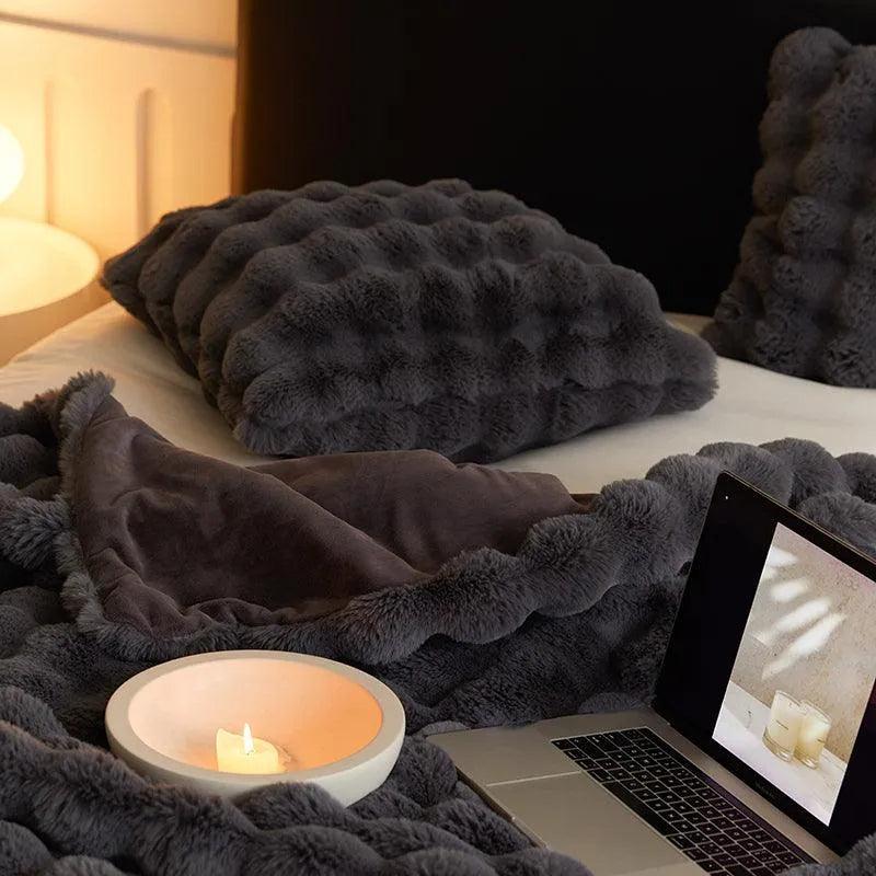 Neutral Luxury Fluffy Fur Throw Pillow │ High-end Warm Comfortable Cushions with pilling│ for Beds Living Room Sofa Home Decor - Besontique Home