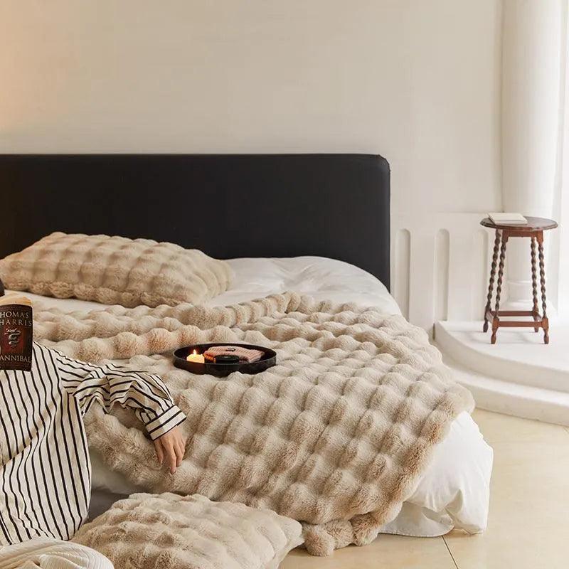 Neutral Luxury Fur Fluffy Blanket │ Super Comfortable Blankets for Bed │ High-end Warm Winter Blanket for Sofa Couch Decor - Besontique Home