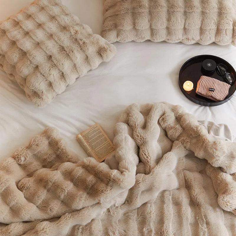 Neutral Luxury Fur Fluffy Blanket │ Super Comfortable Blankets for Bed │ High-end Warm Winter Blanket for Sofa Couch Decor - Besontique Home