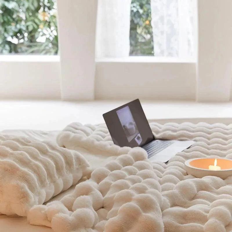 Neutral Luxury Fur Fluffy Blanket │ Super Comfortable Blankets for Bed │ High-end Warm Winter Blanket for Sofa Couch Decor - Besontique Home
