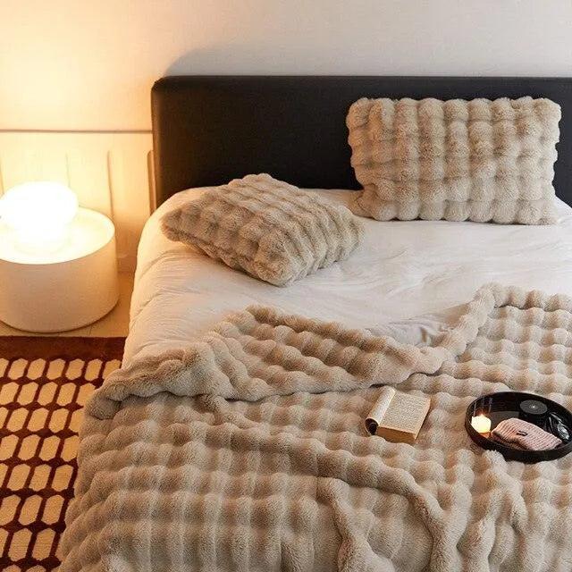 Neutral Luxury Fur Fluffy Blanket │ Super Comfortable Blankets for Bed │ High-end Warm Winter Blanket for Sofa Couch Decor - Besontique Home