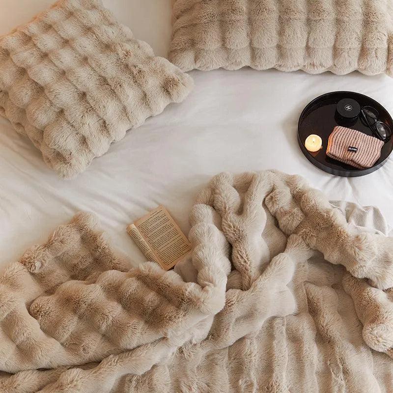 Neutral Luxury Fur Fluffy Blanket │ Super Comfortable Blankets for Bed │ High-end Warm Winter Blanket for Sofa Couch Decor - Besontique Home