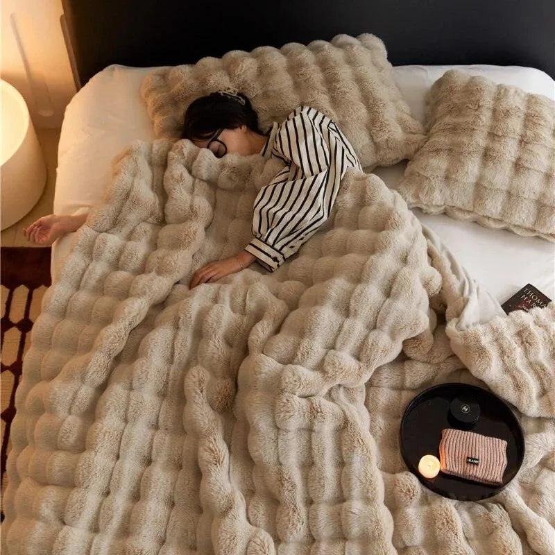 Neutral Luxury Fur Fluffy Blanket │ Super Comfortable Blankets for Bed │ High-end Warm Winter Blanket for Sofa Couch Decor - Besontique Home