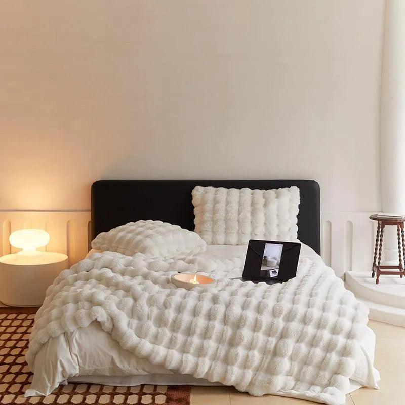 Neutral Luxury Fur Fluffy Blanket │ Super Comfortable Blankets for Bed │ High-end Warm Winter Blanket for Sofa Couch Decor - Besontique Home