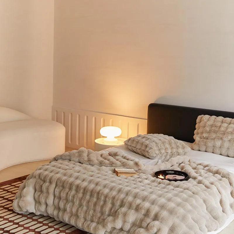 Neutral Luxury Fur Fluffy Blanket │ Super Comfortable Blankets for Bed │ High-end Warm Winter Blanket for Sofa Couch Decor - Besontique Home