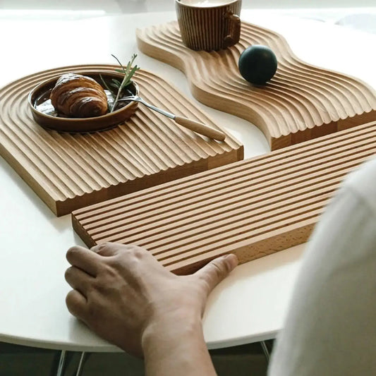 Neutral Wooden Tray For Coffee Bread │ Modern Decorative Platter │ Kitchenware - Besontique Home