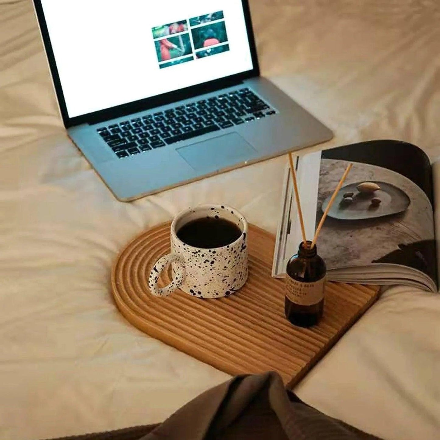 Neutral Wooden Tray For Coffee Bread │ Modern Decorative Platter │ Kitchenware - Besontique Home