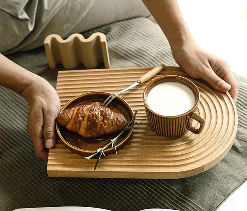 Neutral Wooden Tray For Coffee Bread │ Modern Decorative Platter │ Kitchenware - Besontique Home